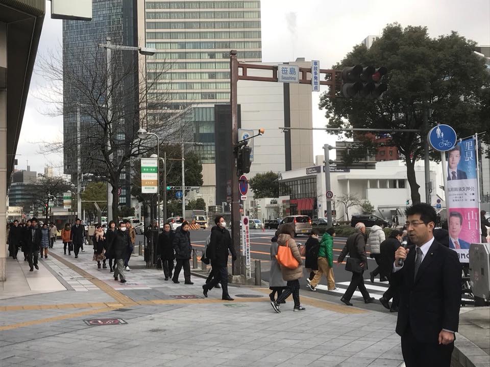 名古屋駅前、笹島交差点で街頭演説、平昌冬季オリンピックを話題に