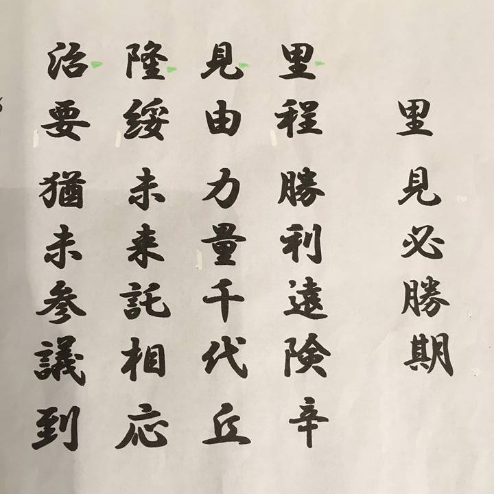 千種区の支持者の方が、私への激励にと、漢詩を詠み贈ってくださいました。冒頭の文字を並べると「里見隆治」となります