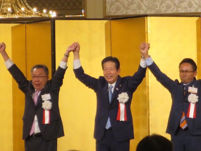 山口なつお代表を迎え、東海ブロック候補予定者の伊藤わたる愛知県代表、中川やすひろ三重県代表