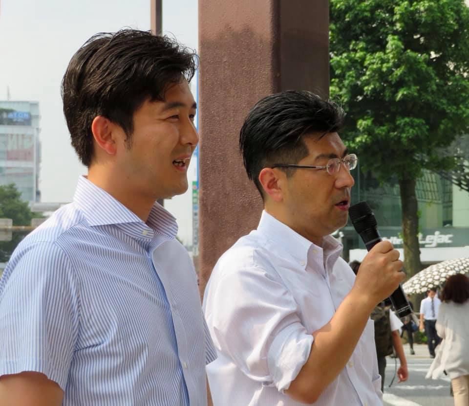 安江のぶおさんと名古屋駅付近・笹島交差点で街頭演説