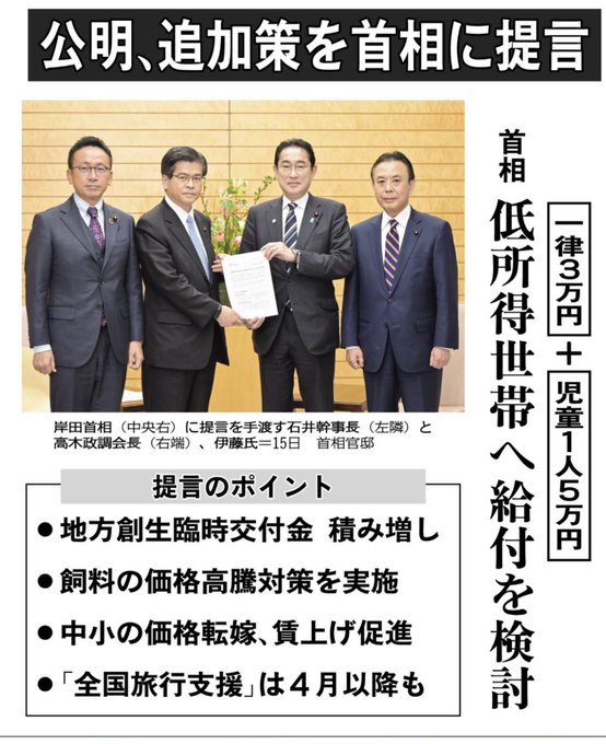 岸田首相宛の物価高騰対策の提言