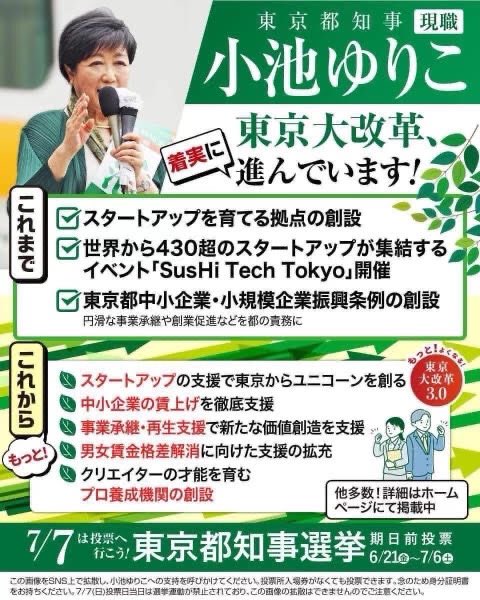 東京都知事選挙は小池ゆりこさん