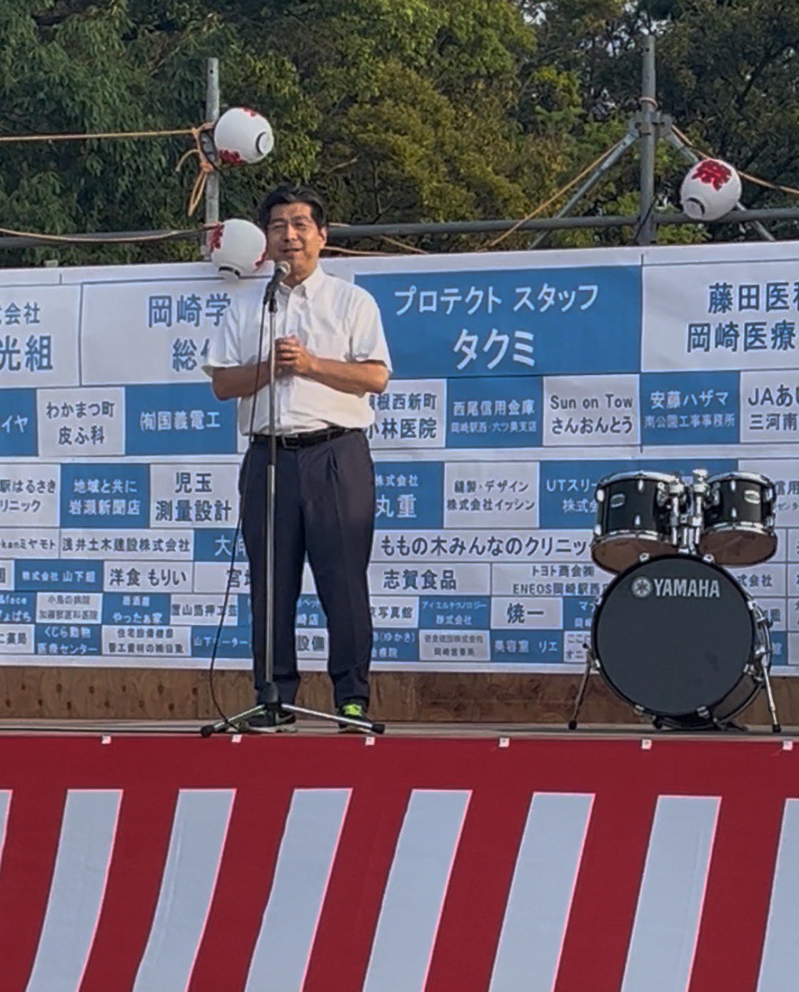 岡崎学区の夏祭りに、岡崎小学校卒業の息子はじめ家族で参加