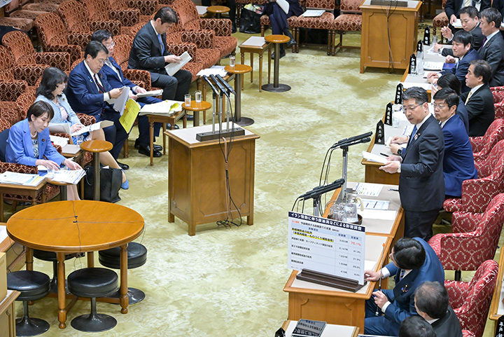 質問する里見氏=27日 参院予算委