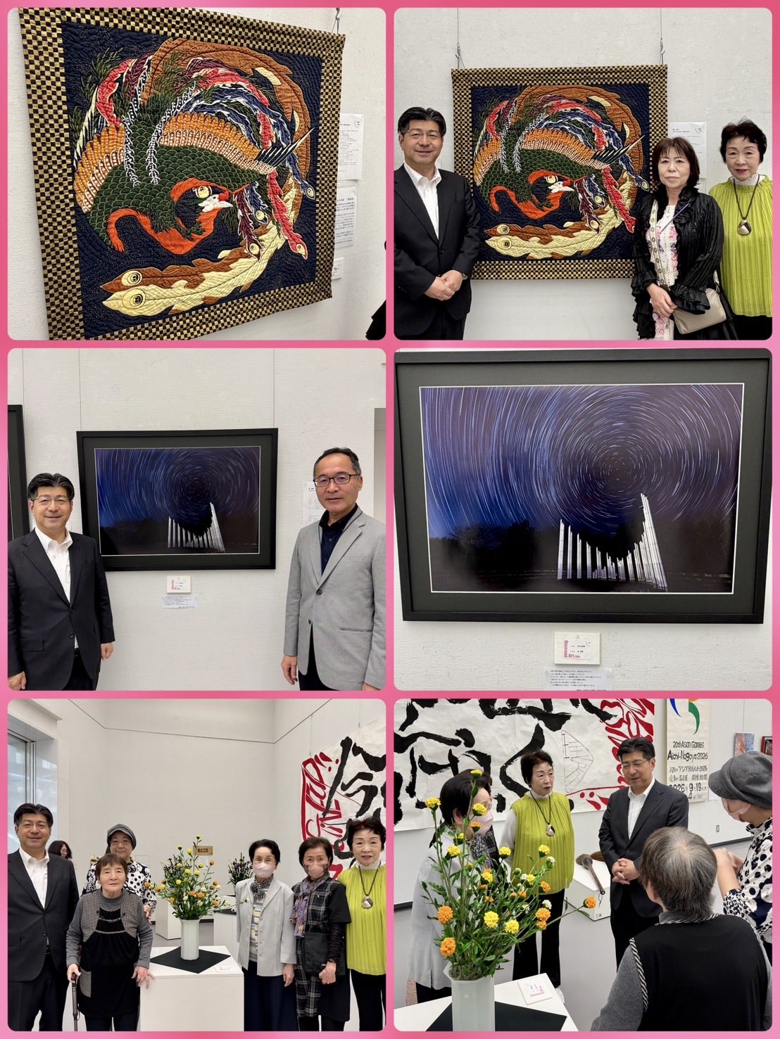 ダイヤモンドアート展へ。アジア大会を祝う力強い書