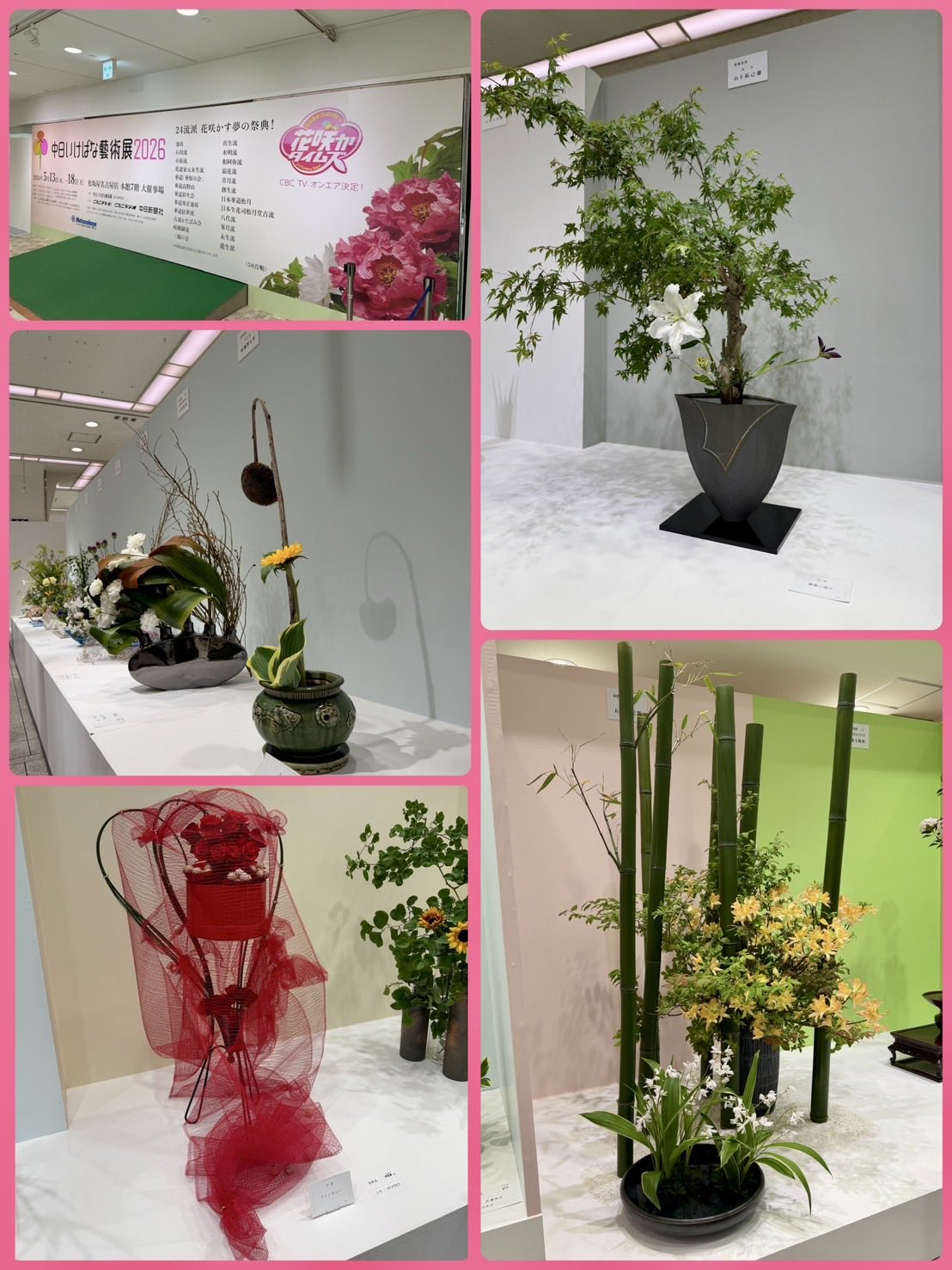 中日いけばな藝術展、明日5月18日(月)まで松坂屋名古屋店で開催中。
中日いけばな協会の山下祐己雄理事長、山本順子さん(NPO法人花文化の会理事)(池坊)にご案内いただきました。石田流の石田秀翠会長、石田雅翠副家元にもご挨拶。
素晴らしい作品の数々に心洗われました。ありがとうございました。
山下理事長が長年顧問を務められる県立名古屋南高校・華道部が昨日のCBCテレビ「花咲かタイムズ」で紹介。次世代への継承が進みますように。
私たちも、これまで取り組んできた文化庁の文化芸術体験の事業を一層の拡大を訴えて参ります❗️