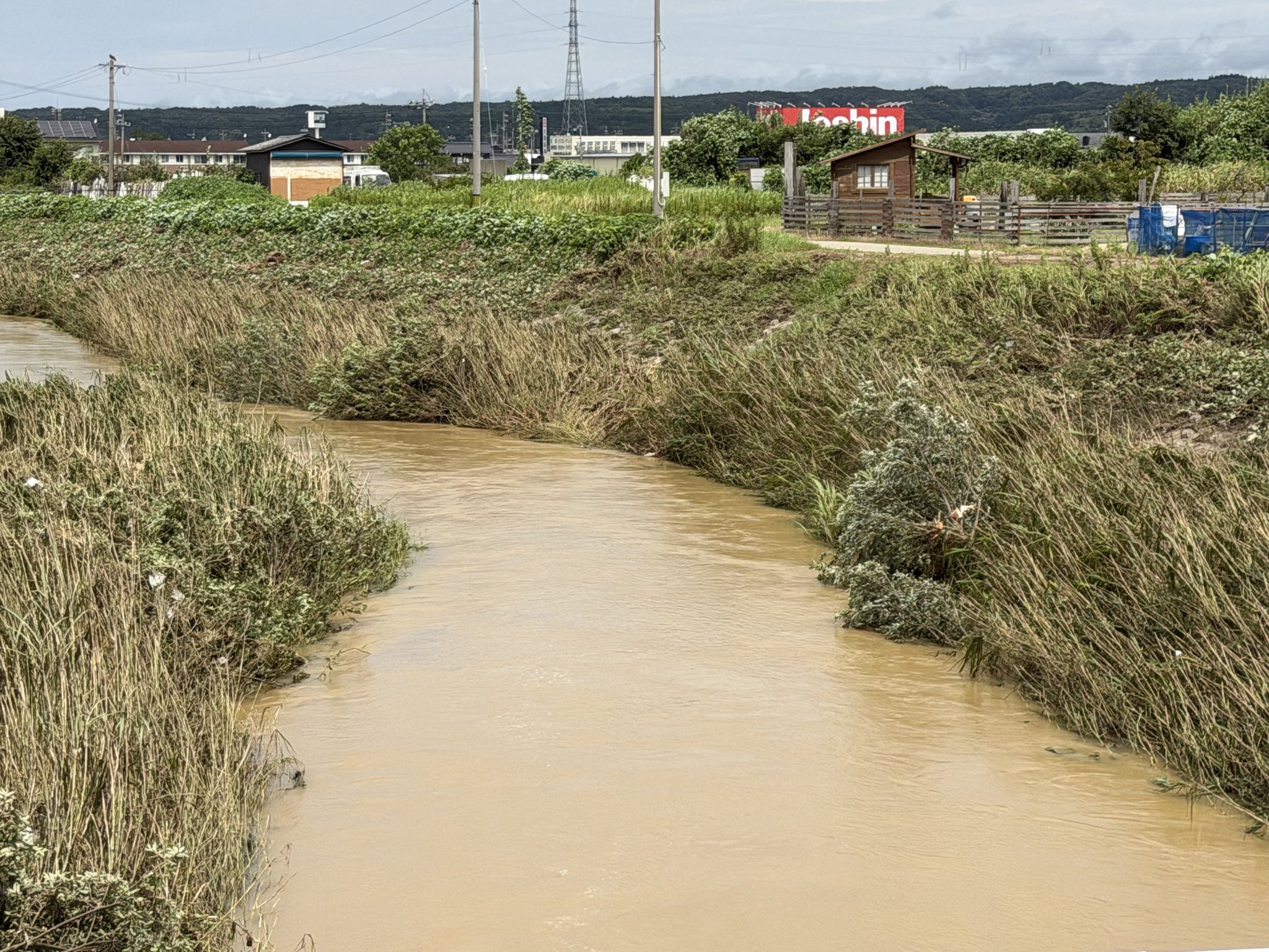 羽咋市内の子浦川（しおがわ）流域で氾濫したエリア